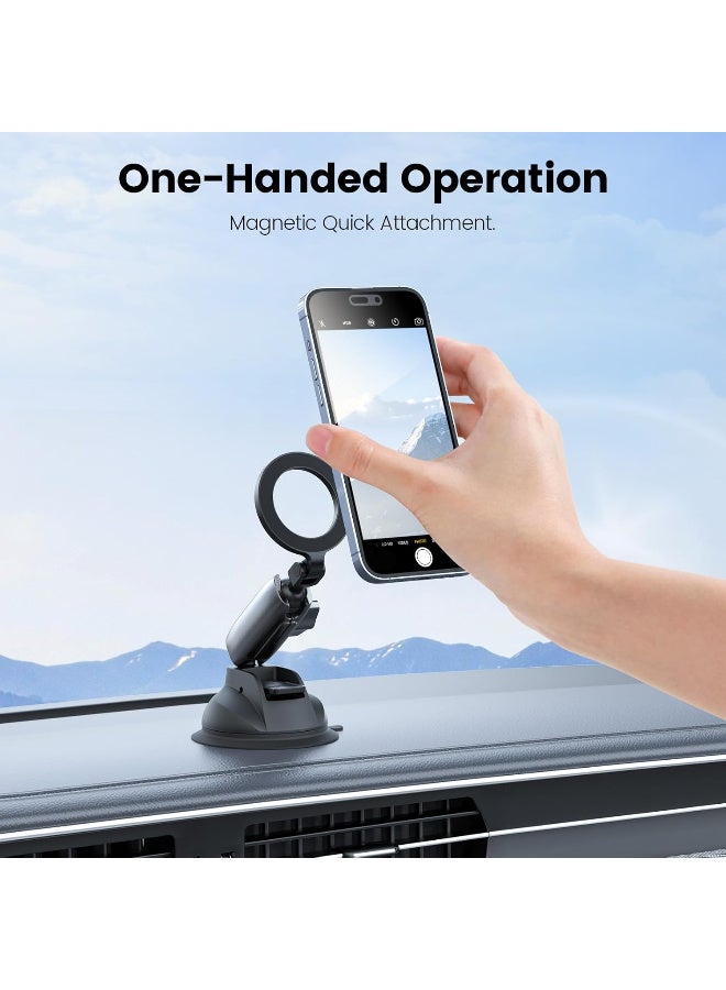 TELESIN°Magnetic Aluminum Suction Cup Car Phone Holder for Video Recording, 360° Adjustment Car Phone Mount Dashboard Phone Holder for Magsafe, Windshield Window Dash Vent Mount for iPhone Android - Image 4